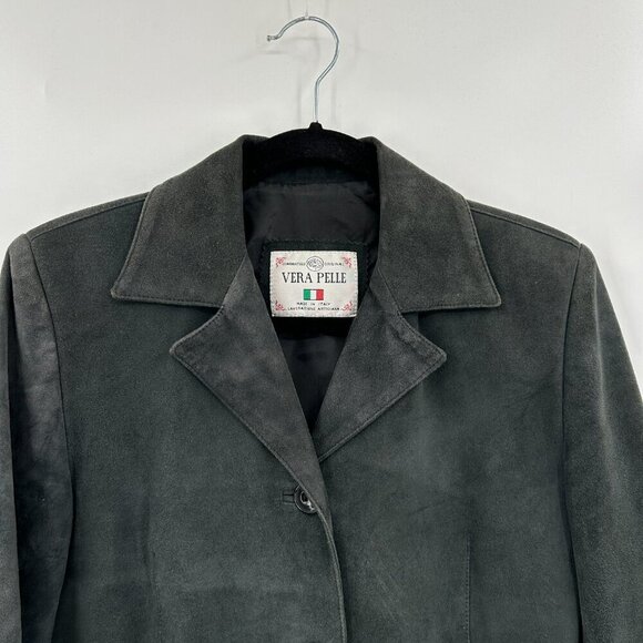 VERA PELLE Gray Women's Faux Leather Suede Cropped Boxy Jacket Size 42 Small - Picture 3 of 6
